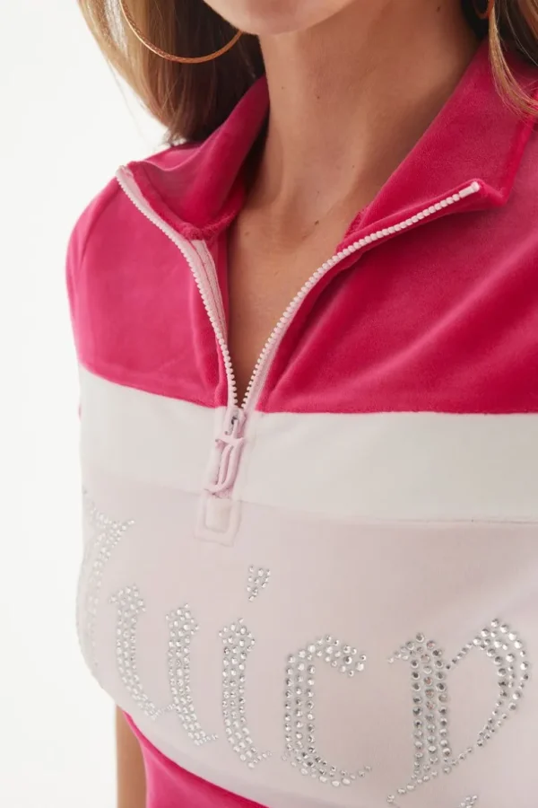 Juicy Couture Colorblock Bling Half Zip Velour Topp>Kvinner T-Skjørter Og Topper