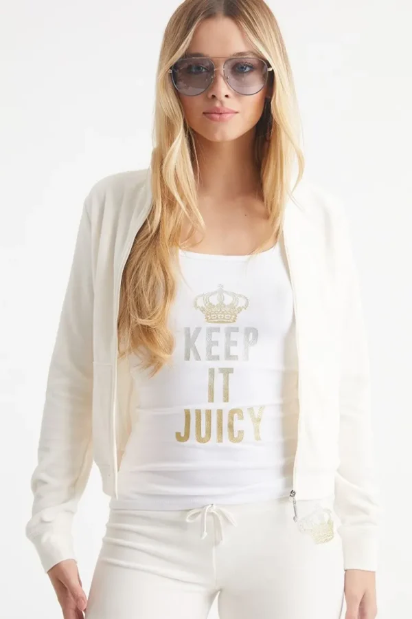 Juicy Couture Keep It Juicy Cotton Velour Mockneck Treningsjakke>Kvinner Spor Topper