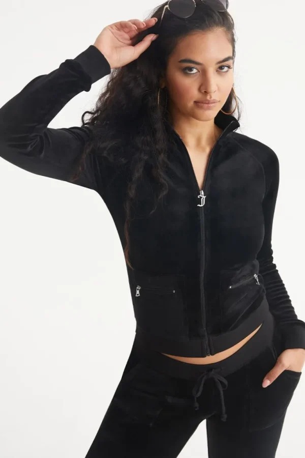 Juicy Couture Mockneck Velour Cargo Treningsjakke>Kvinner Spor Topper