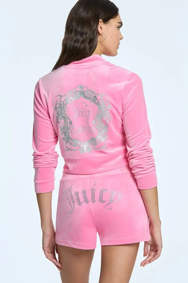 Juicy Couture Monogram Cropped Velour Bomberjakke>Kvinner Hettegensere Og Jakker