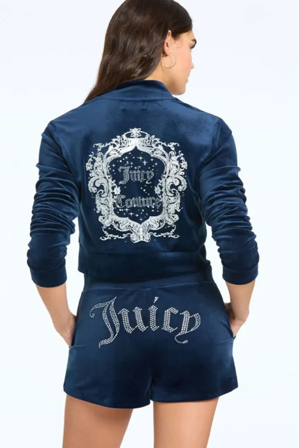 Juicy Couture Monogram Cropped Velour Bomberjakke>Kvinner Spor Topper