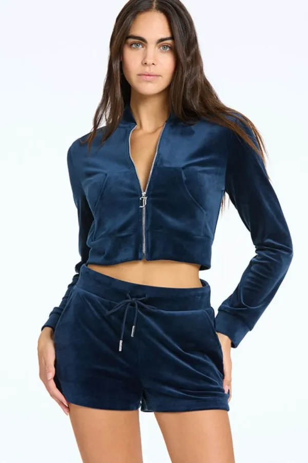 Juicy Couture Monogram Cropped Velour Bomberjakke>Kvinner Spor Topper